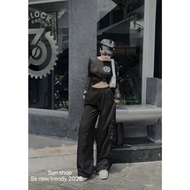 Summer women's clothing set, luxurious women's clothing set with printed shirt and long loose pants 