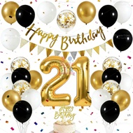 21st Birthday Decoration Set Black Gold Latex Balloons Happy Birthday Banner 50th 60th Party Decor
