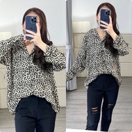 KEMEJA Oversized shirt Wanita leopard print shirt/ shirt/ animal printWanita shirt/ long sleeveWanit