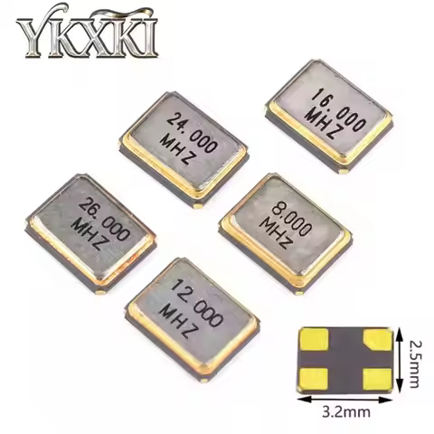 20PCS 3225 SMD 4P Passive crystal oscillator 8M 10M 12M 13.56 16M 20M 22.1184M 24M 25M 26M 27M 27.12