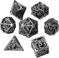 WeaponDice Hollow Metal DND Dice Set - Small Polyhedral-Sided Cubes, D4 D8 D10 D12 & D20 - Steampunk