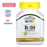 21st Century, Vitamin B-50 Complex, Prolonged Release, 60 Tablets วิตามินบีรวม B1,B2,B3,B5,B6,B12 +Biotin