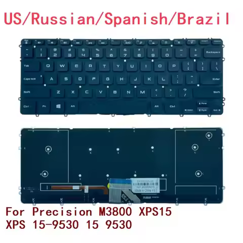 % New US Russian Spanish Brazil Laptop Backlit Keyboard Precision M3800 XPS15 XPS 15-9530 15 9530 No
