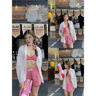— Triple checkered bikini Set shirt + bra + Shorts bigsize 60-90kg