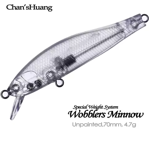 Chan’sHuang 20PCS Unpainted Blanks Bait 70mm 4.7g Wobblers Minnow Floating Rattles Special Weight In