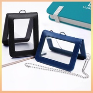 Leather Badge Holder Double-sided Clear ID Badge Holder Folding Card Holder