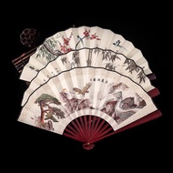 8 Traditional Chinese Style Folding Fans, Trendy Chinese Men's Folding Fans