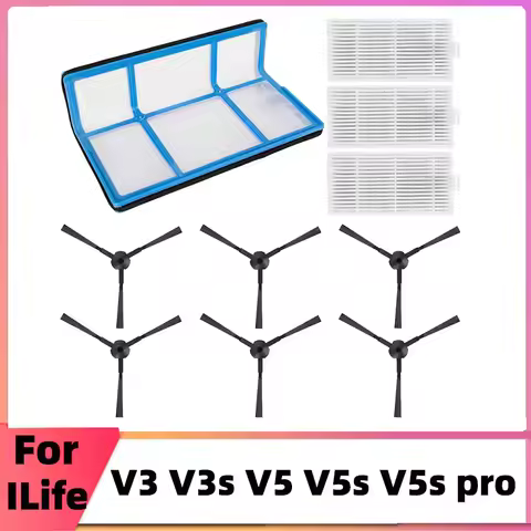 Primary Hepa Filter Side Brush Replacement for ILIFE V3 V3s V5 V5s Pro x5 V55 V50 Robotic Vacuum Cle