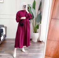 Midi Dress Elita/Baju Muslim/Gamis Remaja/Gamis Putih Polos Crinkle Airflow/Ukuran S M L XL/Korean Style/Pakaian Muslim Wanita Baju Gamis Lebaran 2024 Viral