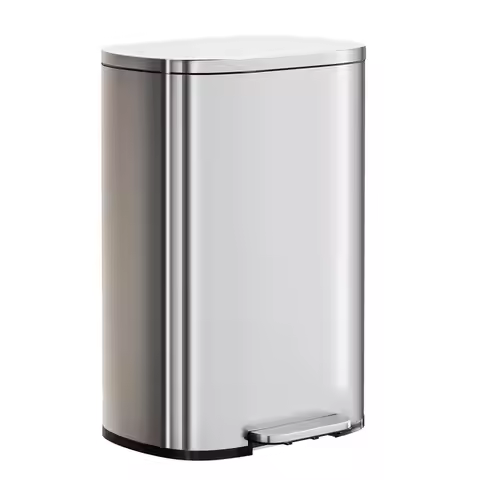 Trash Can with Lid, 13 Gallon 50L Stainless Steel Kitchen amp Office Recycling Bin with Foot Pedal S