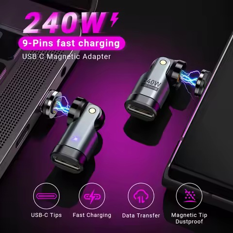 AUFU 240W Magnetic USB C Adapter 9Pin USB Type C Fast Charge Cable USB C Female Converter for Samsun