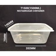 TAGE T1500 Rectangular Container with Lid (50set±)/(1500ml) Disposable Plastic Food Container