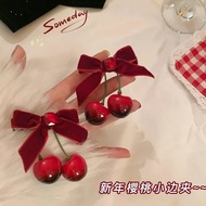 [Good Thing Recommendation] High-End Feeling New Year Red Cherry Hair Accessories Velvet Bow Clip Fe