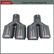 2PCS Universal  Glossy Carbon Fiber Exhaust Tip Black Exhaust Pipe Quad Muffler Tip For BMW E90 E46