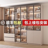[Fast Delivery]Solid Wood Bookcase Integrated Entire Wall-Top Combination Glass Door Wall Display Cabinet Household Living Room Locker Storage Cabinet
