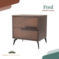 Fred (Nasya Stone) Bedside Table with 2 Drawers Bedroom Furniture (EM229 Nasya Stone + B326 Black) b