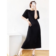 1055 One Size (45-75kg) Miyake WomenS Pleated Short Sleeve Plus Size Loose Long Dress
