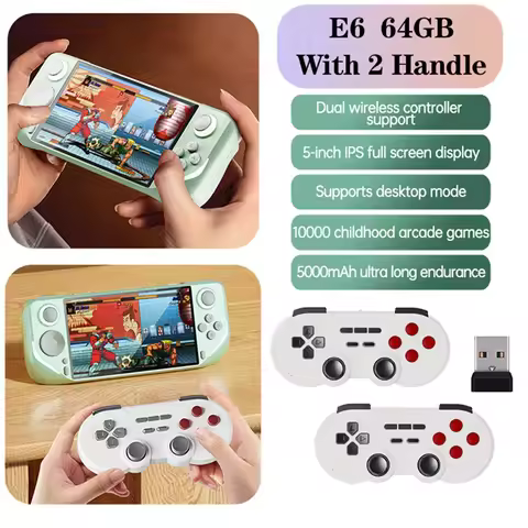 E6 Handheld Game Console With Dual 2.4G Wireless Controller 10000+Games 5 Inch For GBA GBC PSP PS1 N