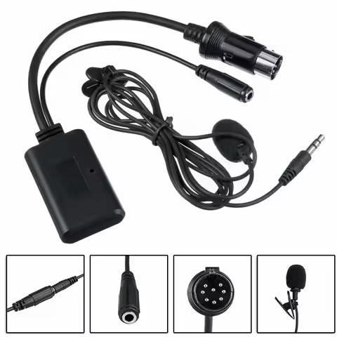 Compatible 8Pin AUX Audio HIFI Cable Adapter with Microphone for Alpine KCM123B MBUS Noise Reduction
