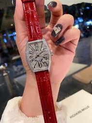 【熱賣】（老錶現）Franck Muller法蘭克穆勒酒桶形腕錶 經典鑲鑽時尚手錶 牛皮百搭女式石英錶  露天市集  全