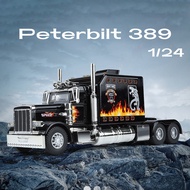 【RUM】1:24 Scale Peterbilt 389 Alloy Car Model Light & Sound Effect Diecast Car Toys for Boys Birthda