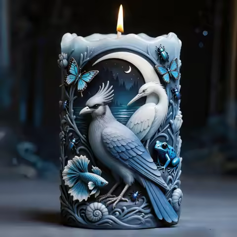 Moonlit Forest Secret Realm Feather-Crowned Bird, Egret, and Insect Shaped Scented Candle Making Sil