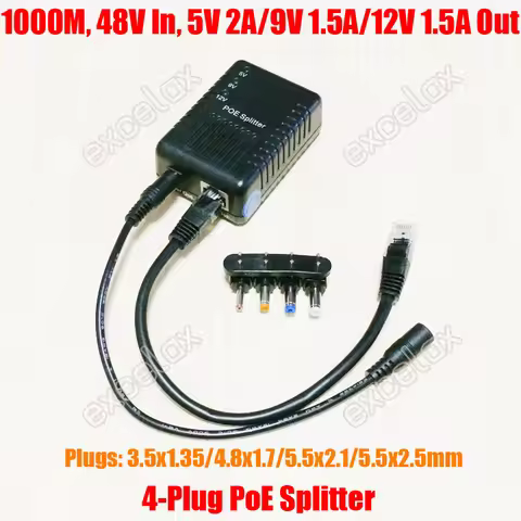 1000Mbps Gigabit 4 DC Plug 5V 9V 12V Network PoE Splitter Module Power Supply Over Ethernet 802.3af 