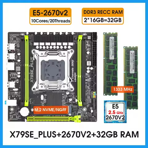 X79 Motherboard Kit with xeon E5 2670 V2 Processor And 2*16G= 32GB DDR3 REG Memory LGA2011 NVME M.2 