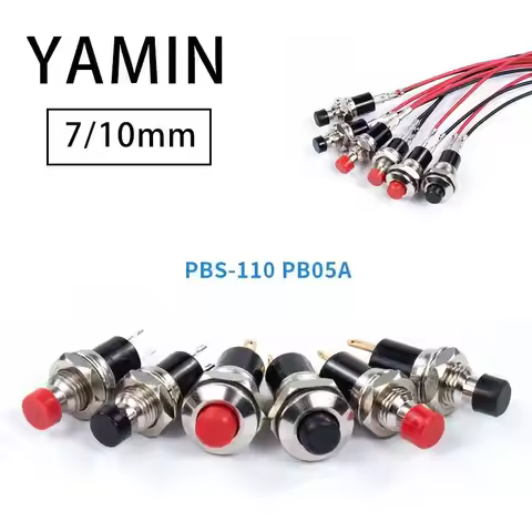 5mm/7mm/10mm With Wire Mini Round Self-Lock/Momentary Push Button Switch FBS-110 1NO1NC Black Red 3A