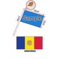 Andorra Hand Flag With Stick (15x30cm)/ Bendera Tangan Dunia Andorra (15x30cm)