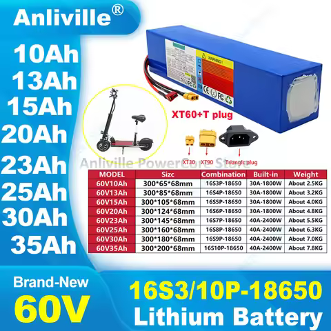 Optional 60V 10Ah-13Ah-15Ah-20Ah-23Ah-25Ah-30Ah-35Ah 18650Lithium battery pack Built in BMS high-pow