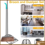 Broom and Dustpan Set with Long Handle Heavy Duty Stainless Steel Dustpan with Broom Upright Broom D