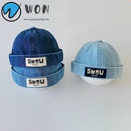 WON Baby Brimless Hat, Letter Embroidered Adjustable Kids Docker Caps, Fashion Washed Denim Melon Ca