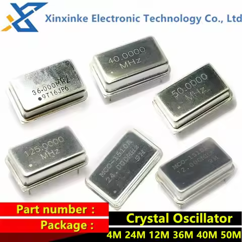 5PCS Crystal Oscillator Rectangle Active Crystal Oscillator 2M 4M 24M 12M 36M 40M 50M 125M MHz DIP-4