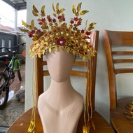 MERAH Palembang traditional crown, gundik Asan large, red & gold combination