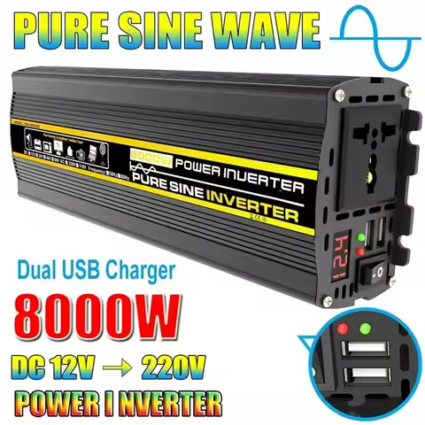 8000W Pure Sine Wave Inverter Voltage Converter Intelligent Digital Display Car Home Outdoor Transfo