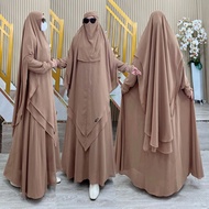 Syari Gamis Set/ Dress + Jumbo Hijab Set Code ASTINI NON Premium Ceruty Babydoll Material By Ory Aje