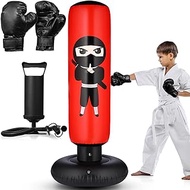 Gemscream Punching Bag Toy Set for Kids Inflatable Boxing Bag Kicking Bag with Boxing Gloves and Inflatable Pump for Boys Girls Practicing Karate Taekwondo