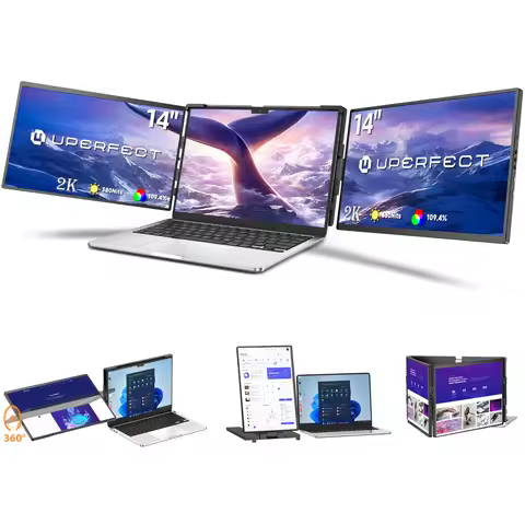 UPERFECT 14Inch 2K Dual Monitor Foldable Screen Gaming QHD IPS Display Panel For 13.3"-17"Type C HDM