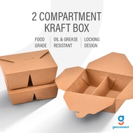 Singapore Wholesale 50/100/200pc 2 Compartment Kraft Bento/Paper Lunch/Disposable takeaway salad box