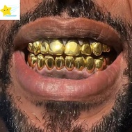POLOSPORT Teeth Grillz Top Bottom Set, Eco-friendly Copper Anti Slip Teeth Grillz Caps, Trendy Gloss