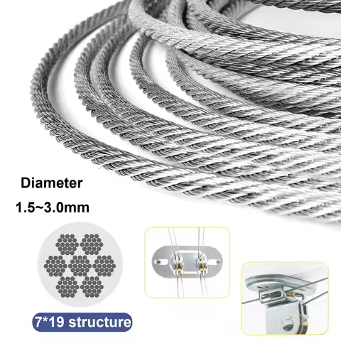 7x19 Structure 304 Stainless Steel Wire Rope with a Dia 1.5-3.0mm Suitable for Curtain Ropes Pet Bel