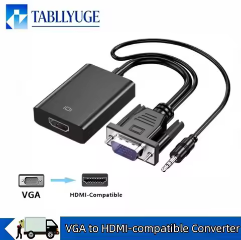VGA to HDMI-Compatible HDMI to VGA Converter Adapter 1080P Video Cable for PC Laptop to HDTV Project