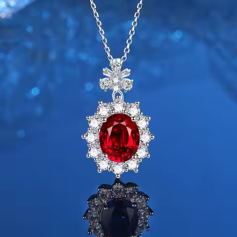 Luxury Solid Platinum PT950 Women's Pigeon Hemoglobin Blue Moissanite Diamond Pendant Necklace
