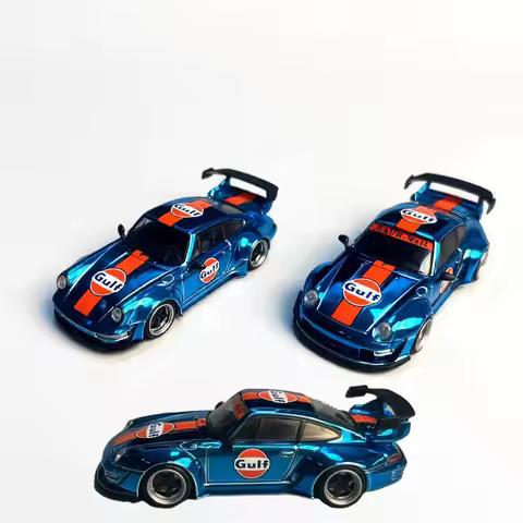 Flame 1/64 Porsche RWB 993 964 Plated Blue Gulf Alloy Die Cast Car Model Collection Gift