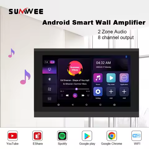7 Inch Smart Home Background Music Player Stereo Sound WIFI Touch Screen 2 zone Audio Android Blueto