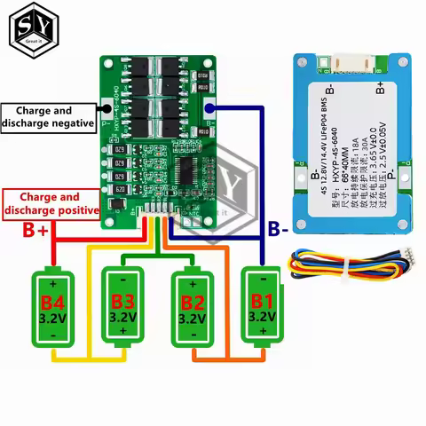 4S 20A 12.8V 14.4V 32650 32700 Lifepo4 Battery Balanced BMS for Electric Boat Uninterrupted Power Su