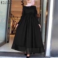 FLS PREMIUM ZANZEA Muslimah Women Muslim Abaya Long Sleeve Lace Patchwork Elegent Cocktail Maxi Dress