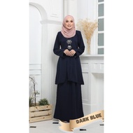 Baju Kurung Kebarung Dark Blue Ironless Saiz S - 5XL Plain Loose Plus Size Ready Stock Raya Sale Baju Raya 2024 Viral