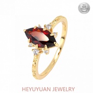 Vintage Birthstone January Natural Red Garnet Horse Eye Shape Ring For Women With S925 Silver